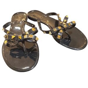 Ann More Studded Bow Thong Sandals Black Jelly Slides‎ Flats 8.5 women's EUC